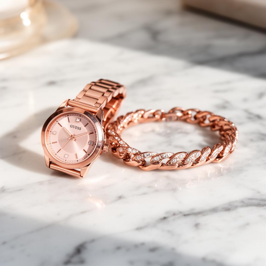 Dámske hodinky Guess v rose gold prevedení s náramkom